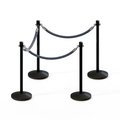 Montour Line Stanchion Post and Rope Kit Black, 4 Crown Top 3 Gray Rope C-Kit-4-BK-CN-3-PVR-GY-PS